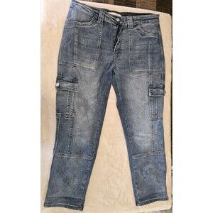 Kancan Jeans Womens 13/30 Cargo Utility Ankle Crop Medium Wash Stretch Blue NWT